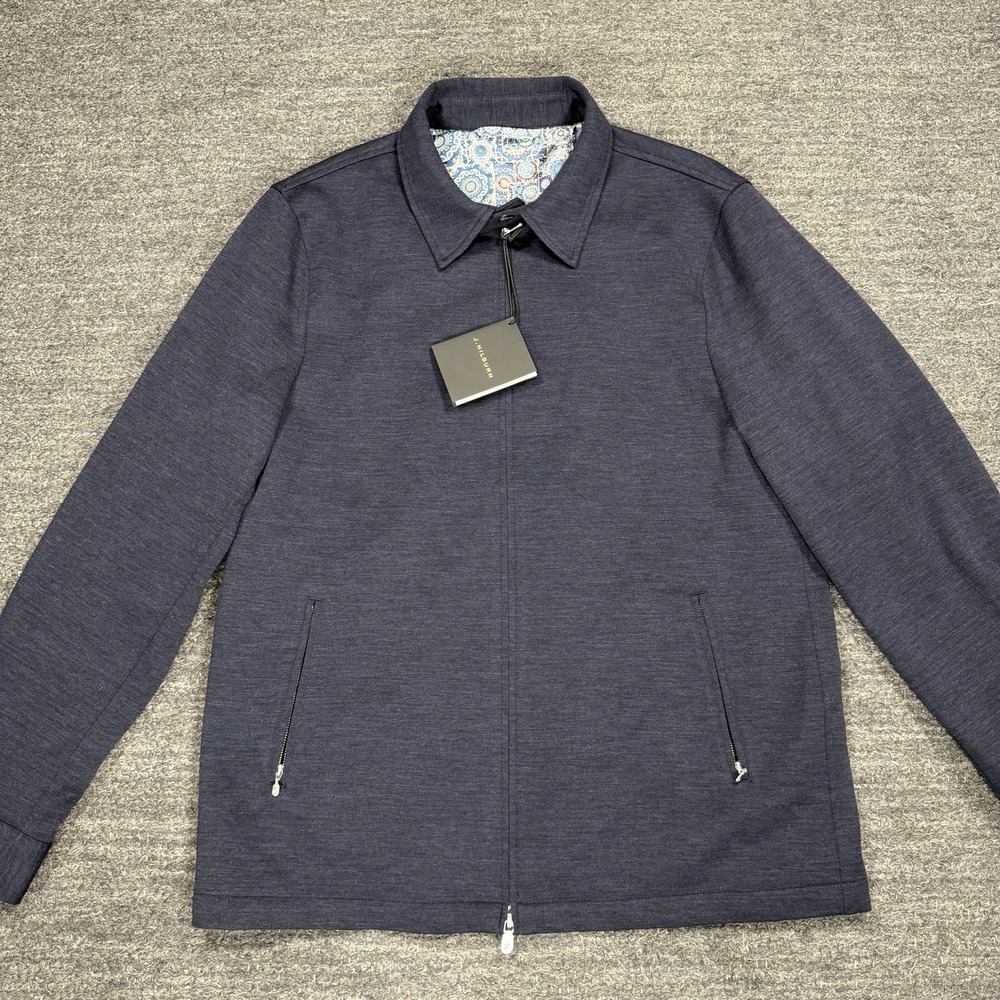 J Hilburn Wool Jacket Men 42 Blue Wool Full Zip Bomber Paisley Lining Luxury